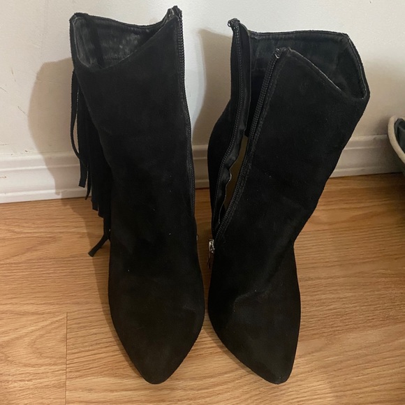 Black Fringe Wedge Boot suede bootie - Picture 2 of 5